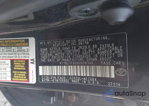 2019 Toyota Avalon Xle из США, поврежденный, VIN 4T1BZ1FB2KU008346